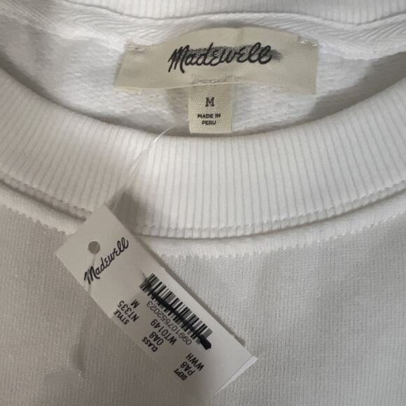 Madewell Womens Puff Sleeve Sweatshirt Ivory Medium Cropped Pullover Cotton Top - Picture 7 of 10